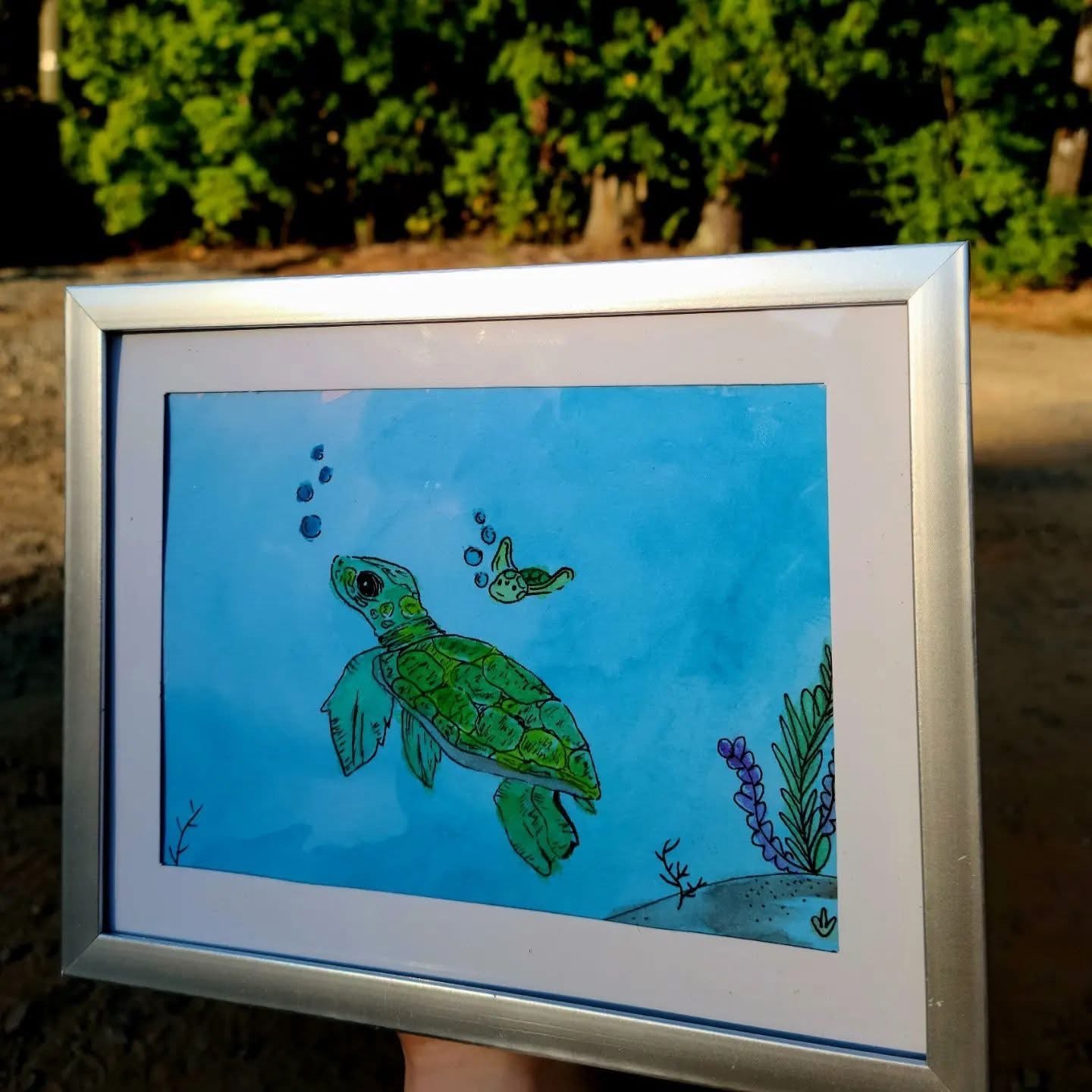 Framed Turtle Watercolor Painting